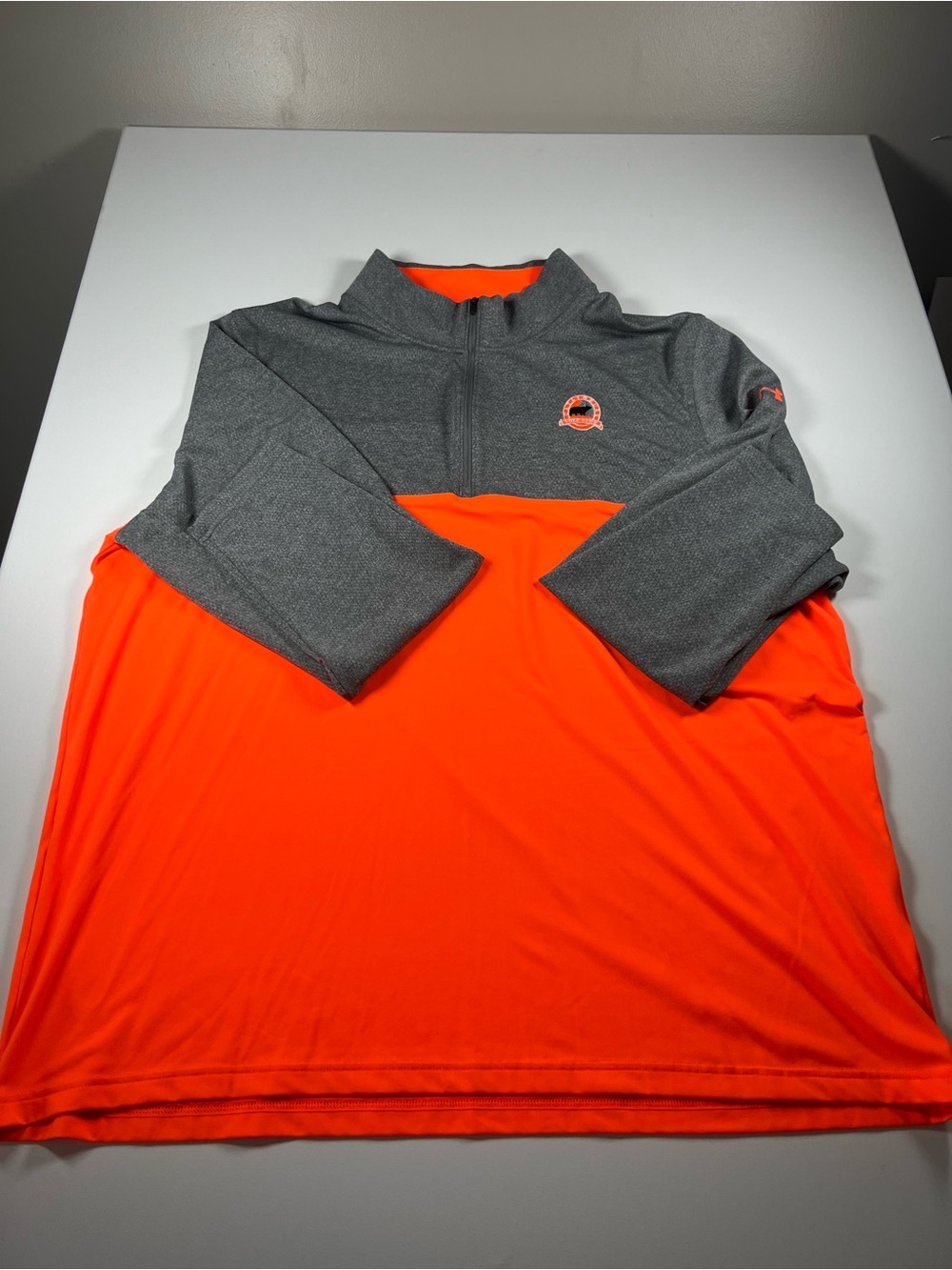 Under Armour Gray and Orange Performance Quarter‑Zip Pullover